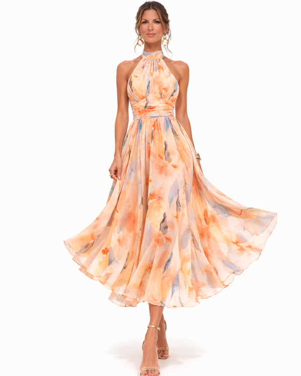 Aurora | Vestido Escote Americano Estampado Acuarela