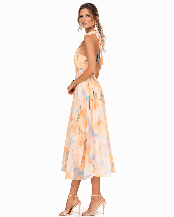 Aurora | Vestido Escote Americano Estampado Acuarela