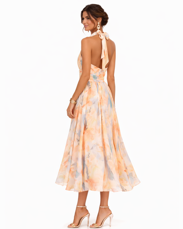 Aurora | Vestido Escote Americano Estampado Acuarela