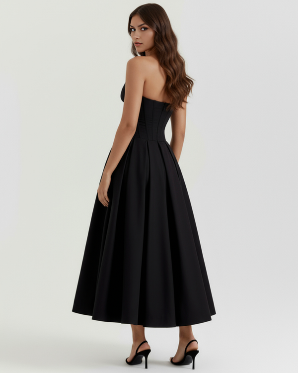 Vestido midi palabra de honor con falda amplia
