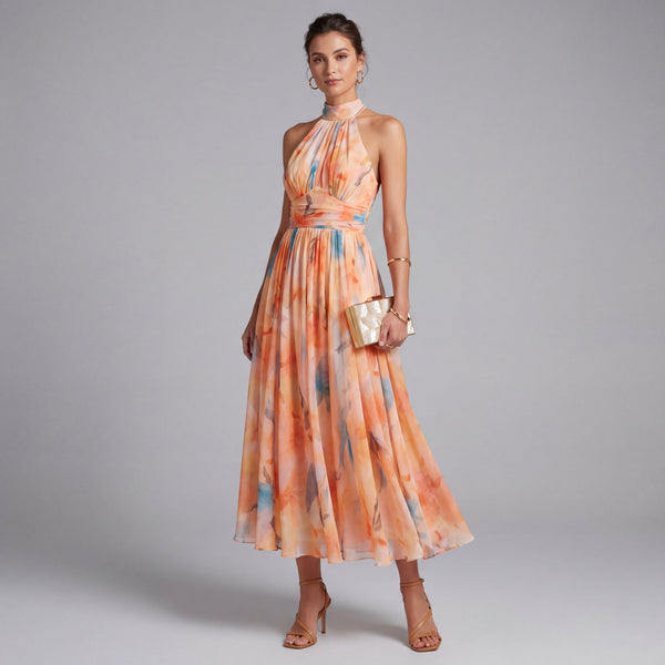 Aurora | Vestido Escote Americano Estampado Acuarela