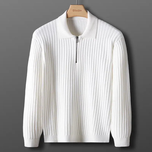 Elegante jersey con cremallera y estampado a rayas