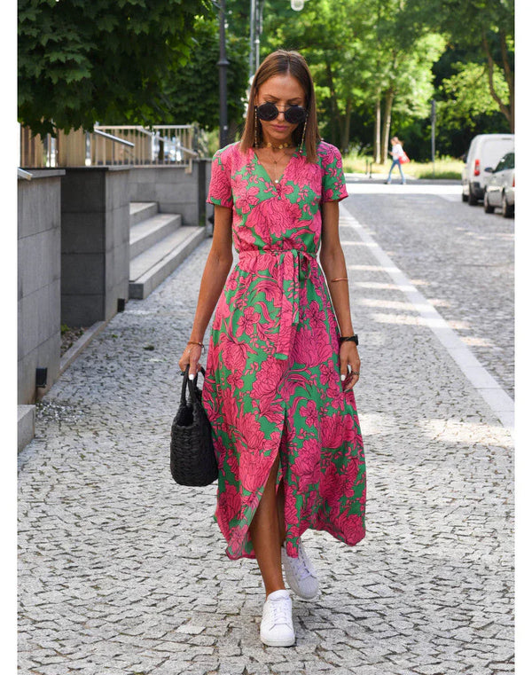 Vestido Midi Floral Rosa