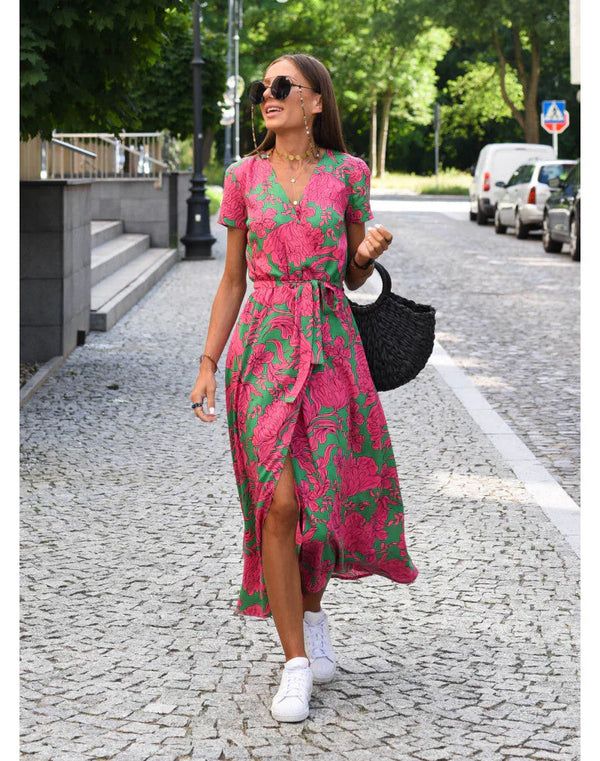 Vestido Midi Floral Rosa