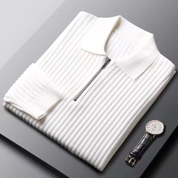 Elegante jersey con cremallera y estampado a rayas