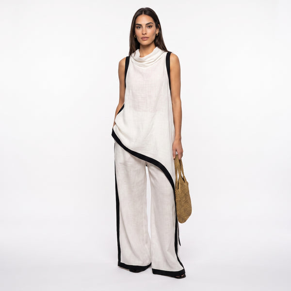 Yenira | Elegante conjunto de dos piezas de algódon y lino con corte artístico