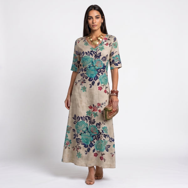 Vestido Largo Floral Verde