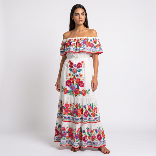 Vestido Largo Floral Coral