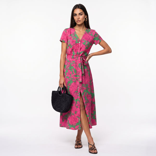 Vestido Midi Floral Rosa