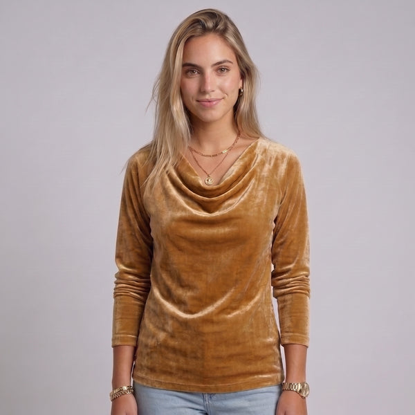 Blusa de Terciopelo Cuello Drapeado