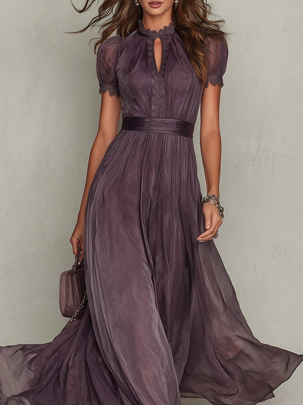 Flavia | Vestido Largo Morado con Escote Lágrima y Encaje