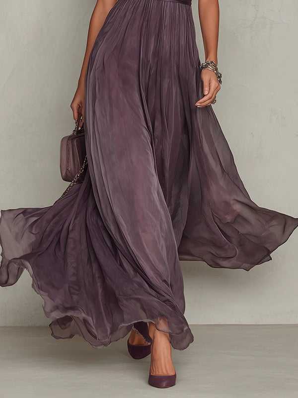 Flavia | Vestido Largo Morado con Escote Lágrima y Encaje