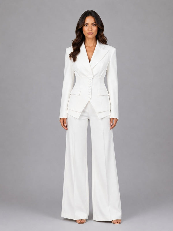 Anselma | Conjunto de Dos Piezas con Blazer de Cintura Marcada y Pantalones de Pierna Ancha