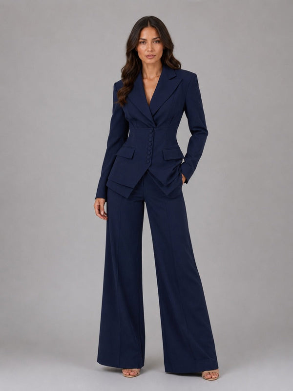 Anselma | Conjunto de Dos Piezas con Blazer de Cintura Marcada y Pantalones de Pierna Ancha