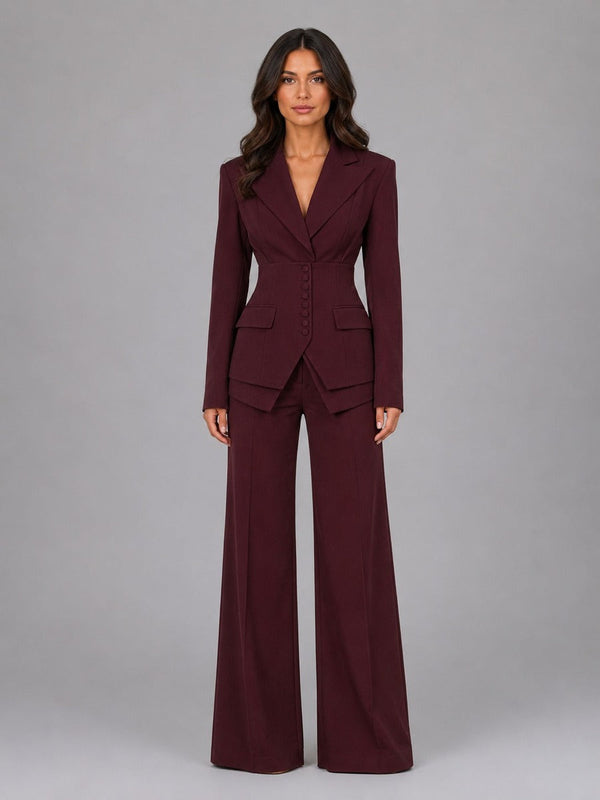 Anselma | Conjunto de Dos Piezas con Blazer de Cintura Marcada y Pantalones de Pierna Ancha