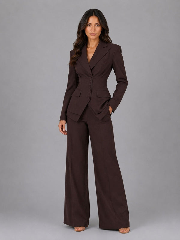 Anselma | Conjunto de Dos Piezas con Blazer de Cintura Marcada y Pantalones de Pierna Ancha