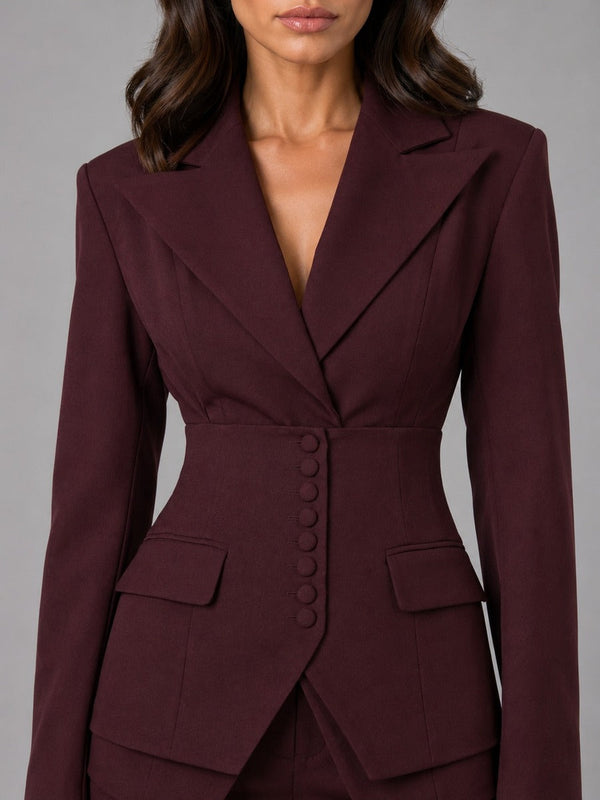 Anselma | Conjunto de Dos Piezas con Blazer de Cintura Marcada y Pantalones de Pierna Ancha