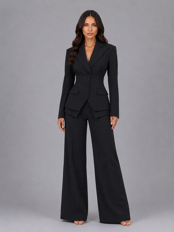 Anselma | Conjunto de Dos Piezas con Blazer de Cintura Marcada y Pantalones de Pierna Ancha