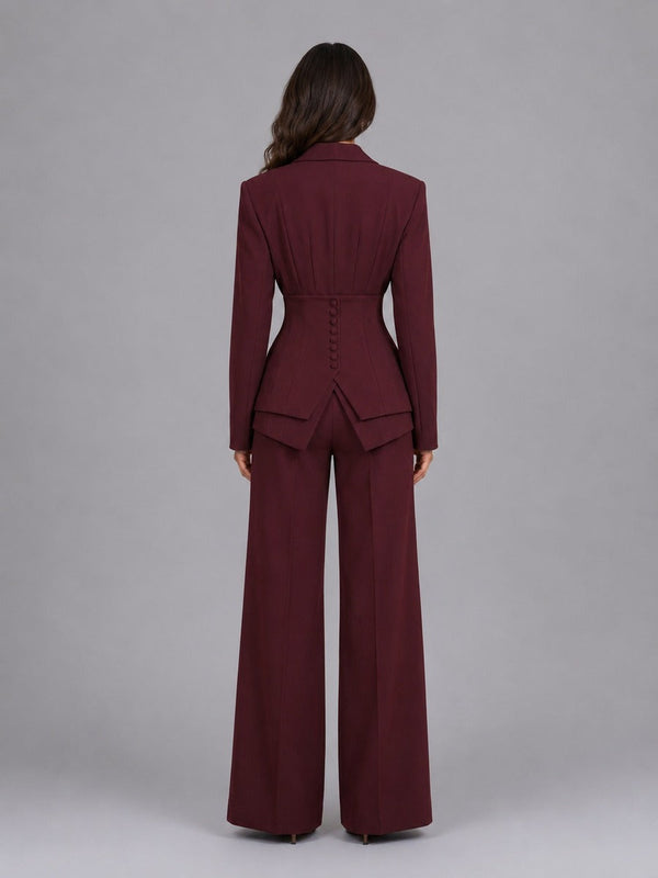 Anselma | Conjunto de Dos Piezas con Blazer de Cintura Marcada y Pantalones de Pierna Ancha