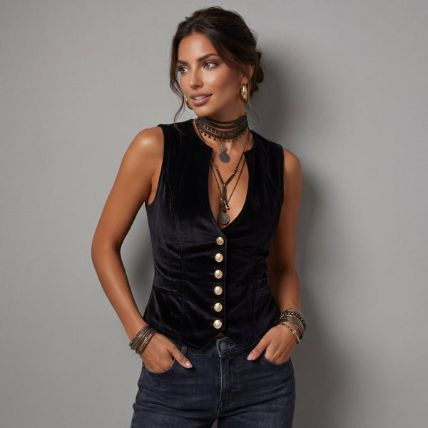 Chaleco Terciopelo Vintage con Escote en V
