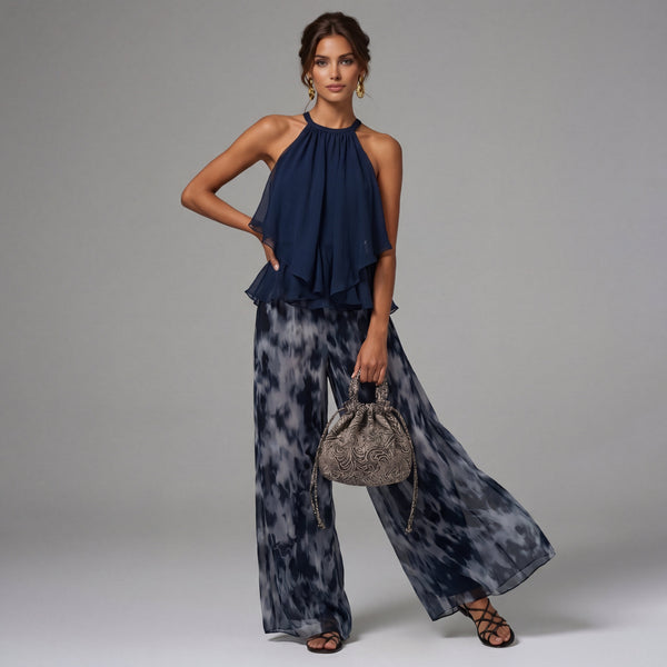 Conjunto Halter Gasa Estampada Wide Leg