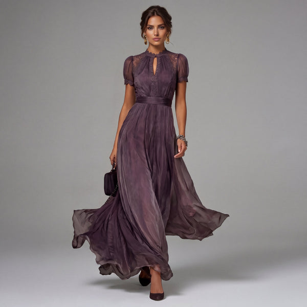 Flavia | Vestido Largo Morado con Escote Lágrima y Encaje