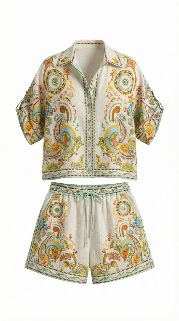 Conjunto boho 'Brenda': Camiseta y pantalones cortos estampados