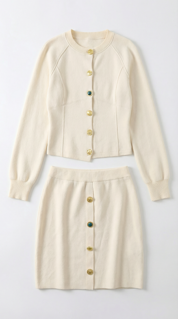 Conjunto de chaqueta de punto y falda con botones Carrie