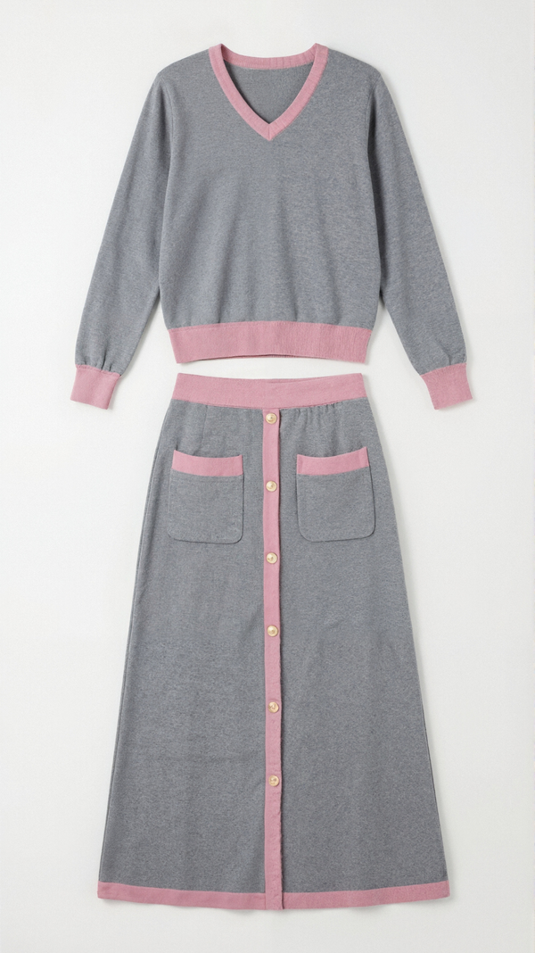 Conjunto de suéter V y falda midi 'Cheryl'