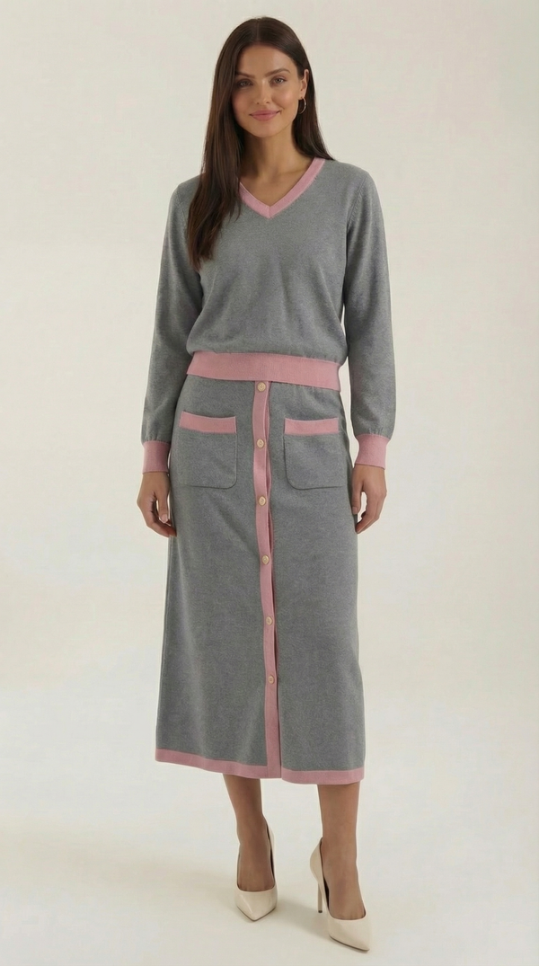 Conjunto de suéter V y falda midi 'Cheryl'