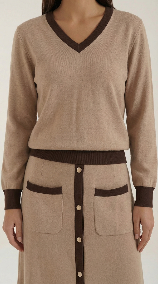 Conjunto de suéter V y falda midi 'Cheryl'