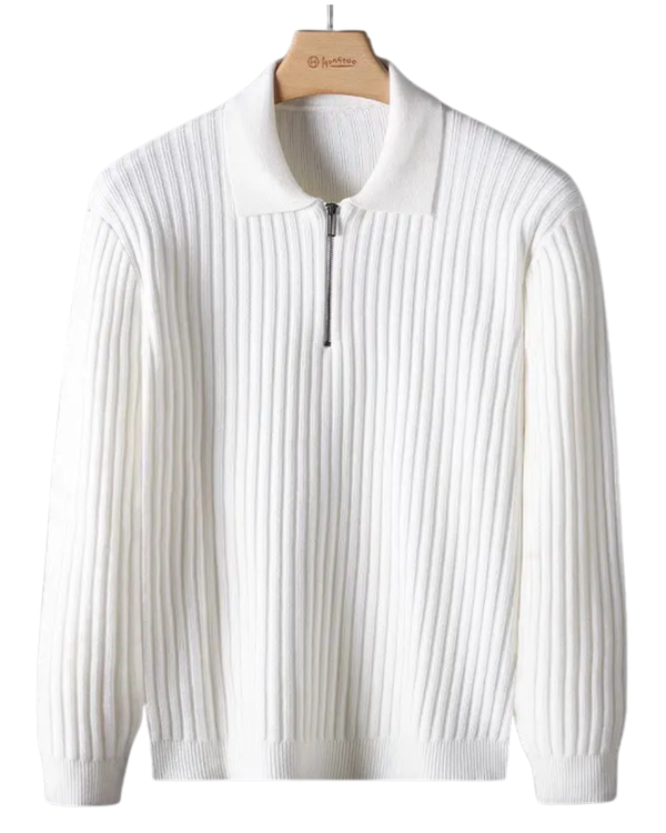 Elegante jersey con cremallera y estampado a rayas
